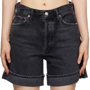 Agolde Black Rolled Hem Jean Shorts